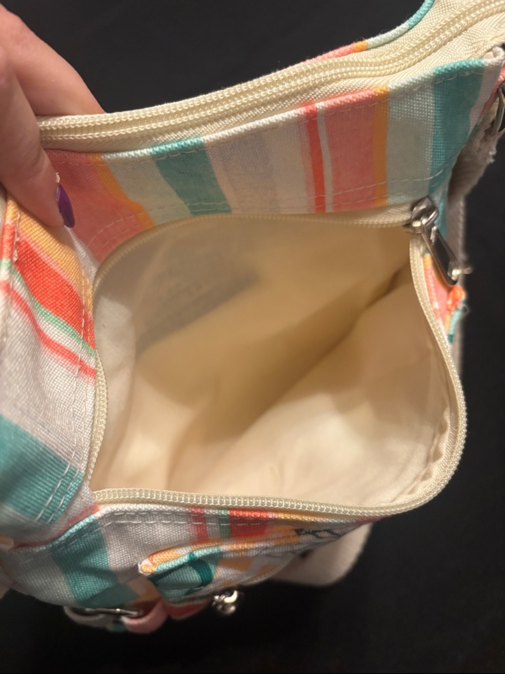 Canvas Crossbody Beach Themed Bag in Mint, Orange & Coral - Picture 7 of 9